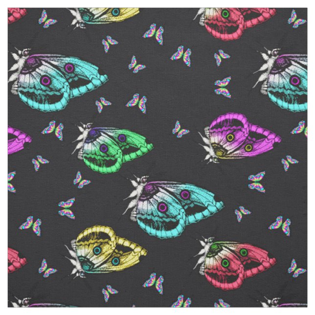 Schwarzer Niedlicher Kawaii-Schmetterling Stoff (Muster)