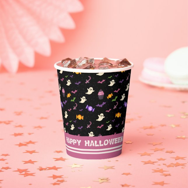 Schwarzer Niedlicher Spaß Magisches Halloween Pappbecher (Insitu)