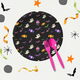 Schwarzer Niedlicher Spaß Magisches Halloween Pappteller