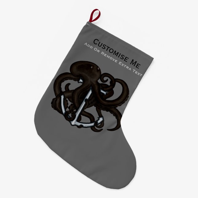 Schwarzer Oktopus über Anker Großer Weihnachtsstrumpf (Vorderansicht (hängend))