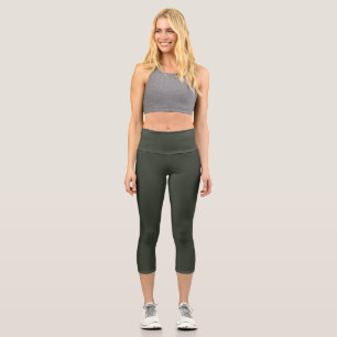 Schwarzer Olive Solid Schlicht Capri Leggings