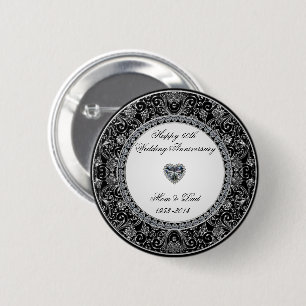 Schwarzer Onyx-Art-Diamant-Hochzeitstag Button