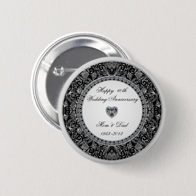 Schwarzer Onyx-Art-Diamant-Hochzeitstag Button (Vorne & Hinten)
