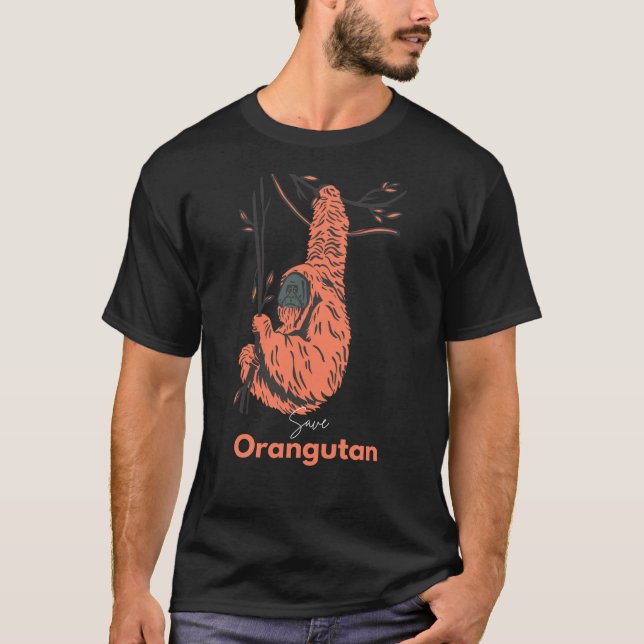 Schwarzer Orange Illustriert Gerettet Orangutan  T-Shirt (Vorderseite)