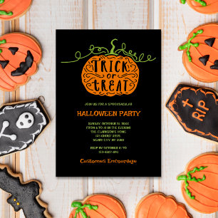 Schwarzer Orange Trick-or-Treat-Kürbis Halloween Einladung