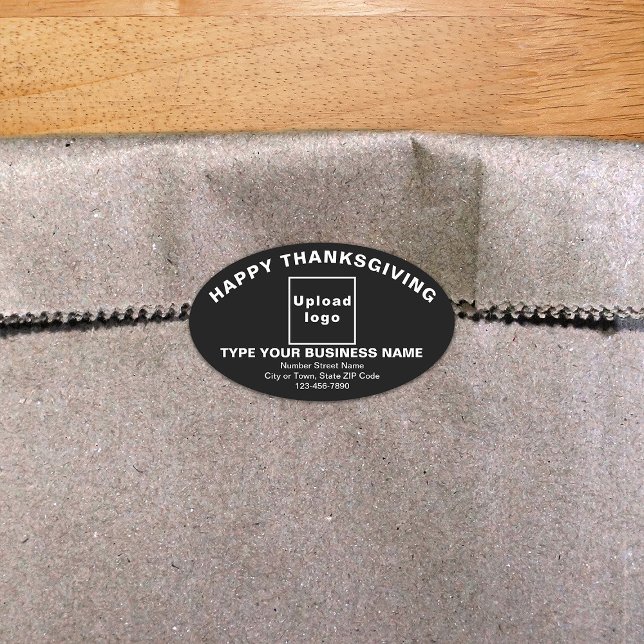 Schwarzer Oval-Aufkleber für Erntedank Ovaler Aufkleber (Thanksgiving greeting with your business brand on black oval shape sticker.)