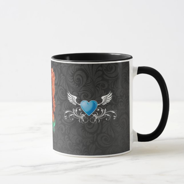 SCHWARZER PAISLEY-FRAUEN-HAAR-BLAU-HIRSCH TASSE (Rechts)