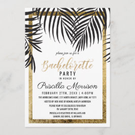 Schwarzer Palm Tree Fronds Gold Bachelorette Einladung