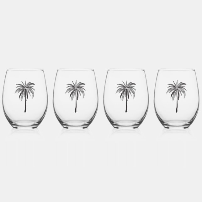 Schwarzer Palm Tree Glass Tumbler Weinglas Ohne Stiel (Vorderseite)