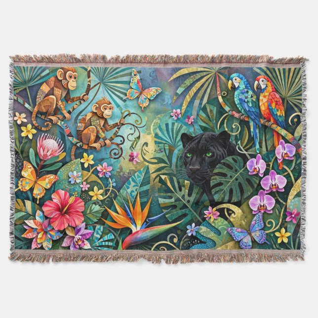 Schwarzer Panther Afrika Fröhlicher Collage-Stil D Decke (Vorderseite)