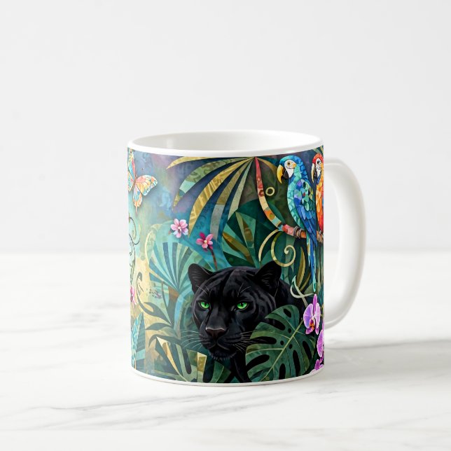 Schwarzer Panther Afrika Fröhlicher Collage-Stil D Kaffeetasse (VorderseiteRechts)