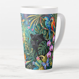 Schwarzer Panther Afrika Fröhlicher Collage-Stil D Milchtasse