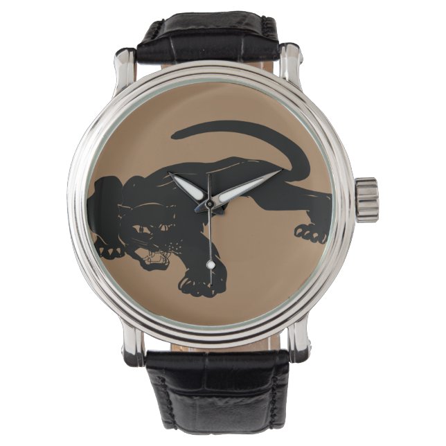 Schwarzer Panther Armbanduhr (Vorderseite)