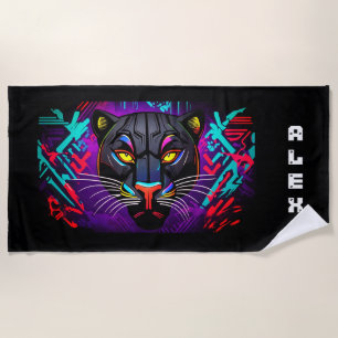 Schwarzer Panther auf Graffiti mit Vornamen Strandtuch