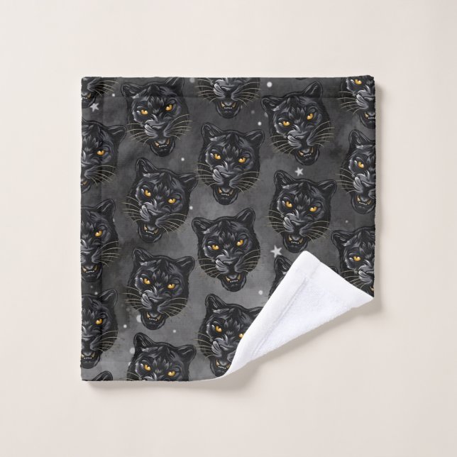 Schwarzer Panther Badhandtuch Set (Waschlappen)