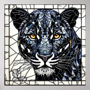 Schwarzer Panther Buntglas Kunstgeschenk für Zuhau Poster