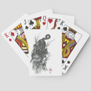 Schwarzer Panther, der Kunstspielkarten abbaut Spielkarten