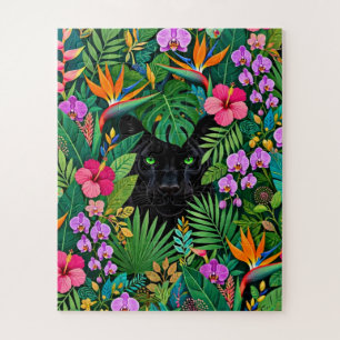 Schwarzer Panther Dschungelblumen und tropisches B