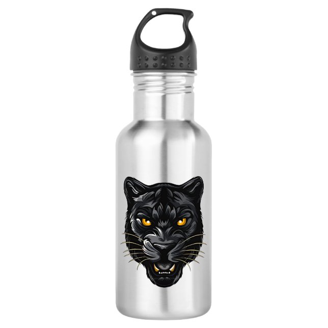 Schwarzer Panther Edelstahlflasche (Vorderseite)