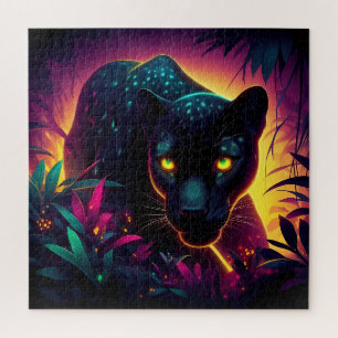 Schwarzer Panther farbenfroher Exotic Dschungel Wa