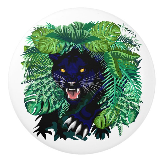 Schwarzer Panther Geist des Dschungels Keramikknauf (Vorderseite)
