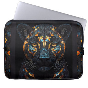Schwarzer Panther-Glasmosaik Laptopschutzhülle