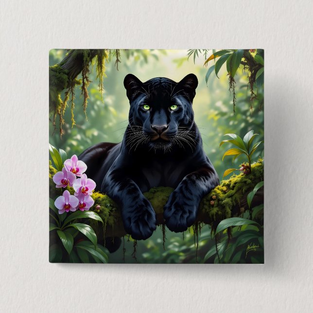 Schwarzer Panther im Dschungel Button (Vorderseite)