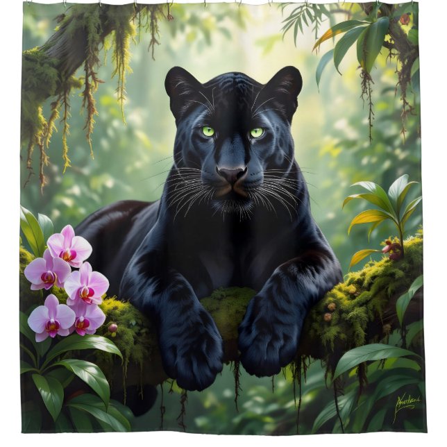 Schwarzer Panther im Dschungel Duschvorhang (Vorderseite)