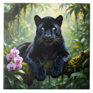 Schwarzer Panther im Dschungel Fliese