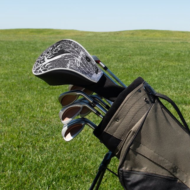 Schwarzer Panther im Dschungel - zeichnend Bleisti Golf Headcover (In SItu)