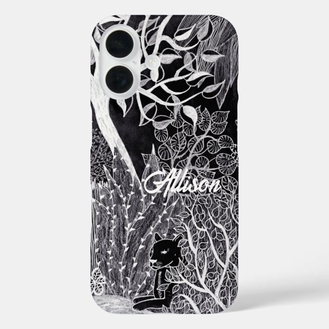 Schwarzer Panther im Dschungel - zeichnend Bleisti iPhone 16 Hülle (Rückseite)