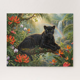 Schwarzer Panther Kenia Dschungel Blumen Wasserfal