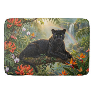 Schwarzer Panther Kenia Dschungel Blumen Wasserfal Badematte