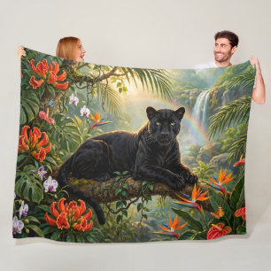 Schwarzer Panther Kenia Dschungel Blumen Wasserfal Fleecedecke