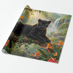 Schwarzer Panther Kenia Dschungel Blumen Wasserfal Geschenkpapier