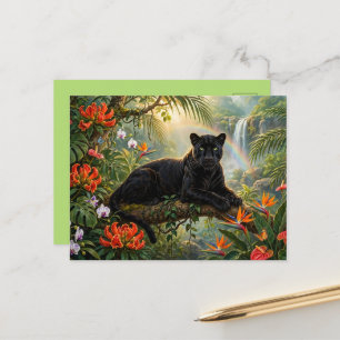 Schwarzer Panther Kenia Dschungel Blumen Wasserfal Postkarte