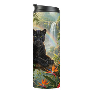 Schwarzer Panther Kenia Dschungel Blumen Wasserfal Thermosbecher