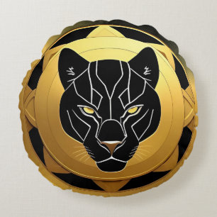 Schwarzer Panther mit Metalldetails Rundes Kissen