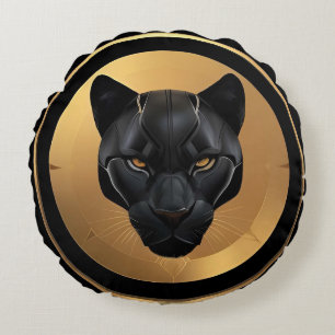 Schwarzer Panther mit metallischen Details Rundes Kissen