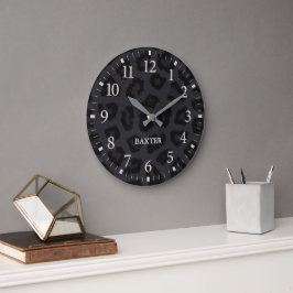 Schwarzer Panther Print Animal Pattern mit Namen Große Wanduhr