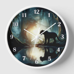 Schwarzer Panther, reflektiert in Pool weiß Zahlen Uhr