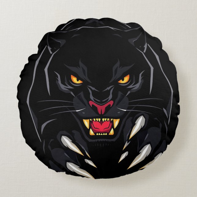 Schwarzer Panther Rundes Kissen (Vorderseite)