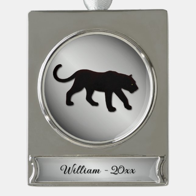 Schwarzer Panther Silbername und Jahr Banner-Ornament Silber (Vorderseite)