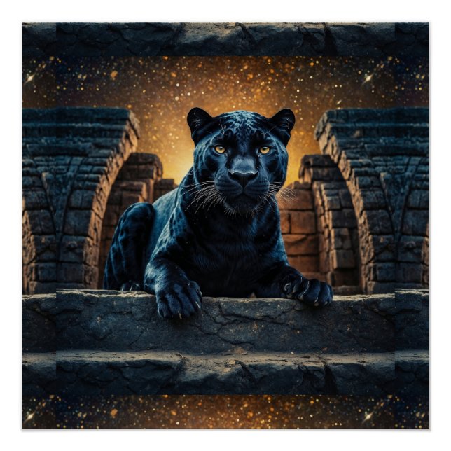 Schwarzer Panther und thailändischer Tempel Poster (Vorderseite)