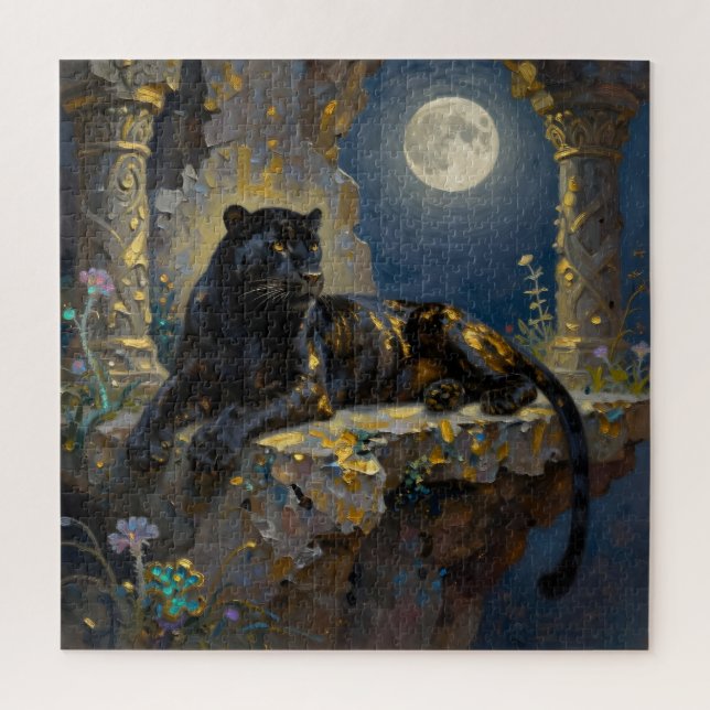 Schwarzer Panther unter dem Vollmond  (Vertikal)