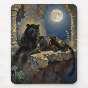 Schwarzer Panther unter dem Vollmond Mousepad