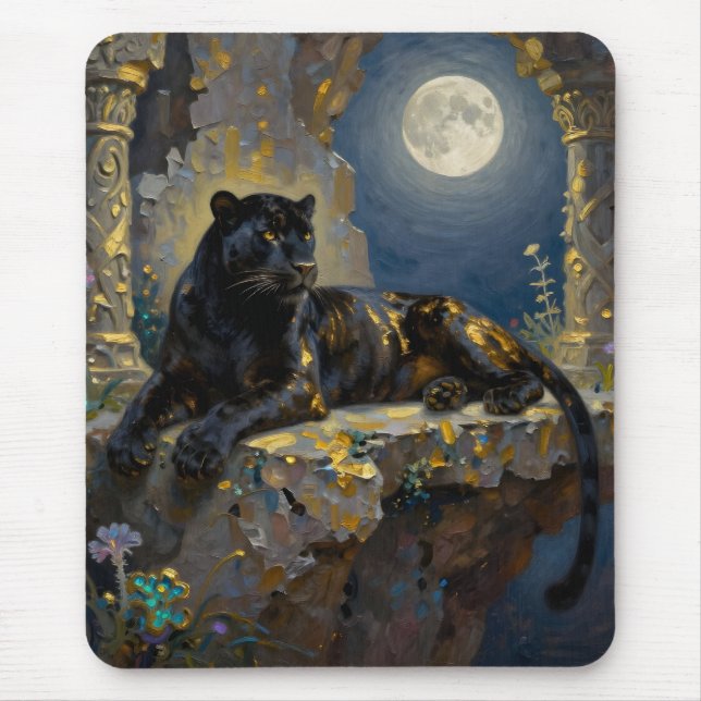 Schwarzer Panther unter dem Vollmond  Mousepad (Vorne)