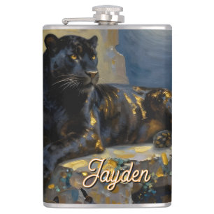Schwarzer Panther unter dem Vollmond Personalisier Flachmann