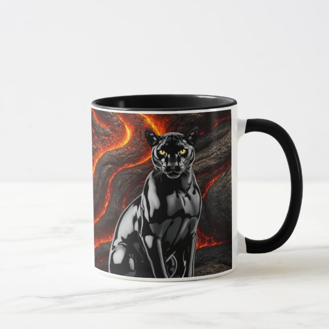 Schwarzer Panther vor Lava-Feld Tasse (Rechts)