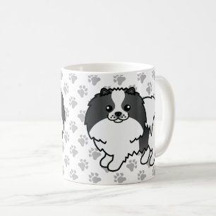 Schwarzer Parti-Color Pomeranian Cartoon Hund & Pf Kaffeetasse